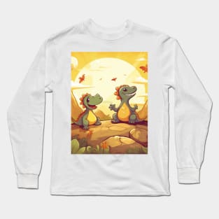 Adorable Cartoon Dinosaurs - Prehistoric Cuteness Unleashed Long Sleeve T-Shirt